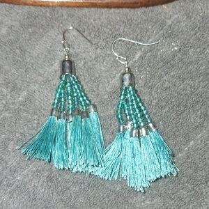 Elegant Teal Tassel Earrings